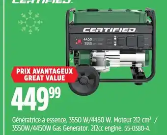 Canadian Tire Certified 3550w/4450w gas generator offer