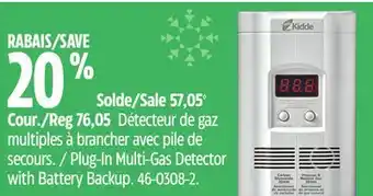 Canadian Tire Kidde plug-in multi-gas detector with battery backup offer