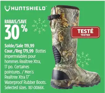 Canadian Tire Huntshield men's realtree xtra 17 waterproof rubber boots offer