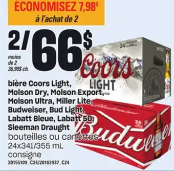 Provigo Bière coors light, molson dry, molson export, molson ultra, miller lite, budweiser, bud light, labatt bleue, labatt 50, sleem offer