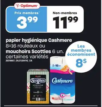 Provigo Papier hygiénique cashmere, 8=16 rouleaux ou mouchoirs scotties, 6 un offer