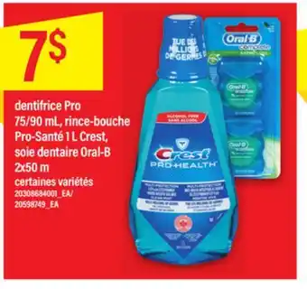 Maxi Dentifrice pro 75/90 ml, rince-bouche pro-santé 1 l crest, soie dentaire oral-b 2x50 m offer
