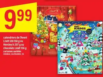 Maxi Calendriers de l'avent lindt 128/158 g ou hershey's 207 g ou chocolats lindt 156 g offer