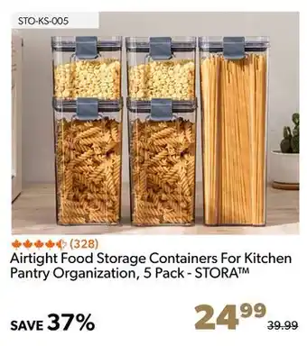 Shopper+ Airtight food storage containers for kitchen pantry organization, 5 pack - stora offer