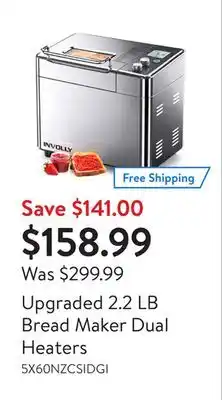 Walmart Upgraded 2.2 lb bread maker dual heaters offer