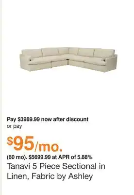 Ashley Furniture Tanavi 5 piece sectional in linen, fabric by ashley offer