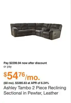 Ashley Furniture Ashley tambo 2 piece reclining sectional in pewter, leather offer