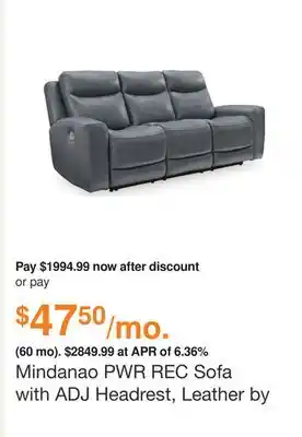 Mindanao pwr rec sofa with adj headrest, leather by ashley
