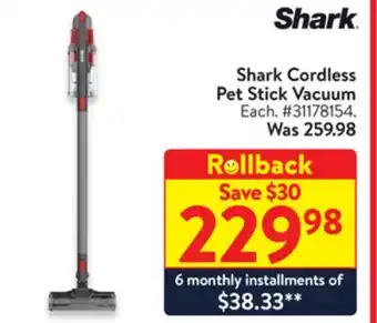 Walmart Shark cordless pet stick vacuum offer