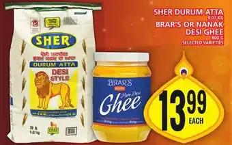 Food Basics Sher durum atta, brar's or nanak desi ghee offer