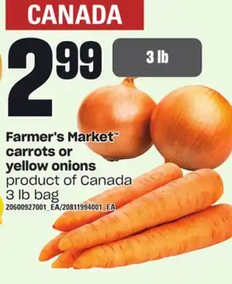 Loblaws Farmer's market carrots or yellow onions, 3 lb bag offer