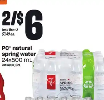 Loblaws Pc natural spring water, 24x500 ml offer