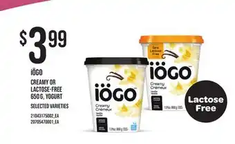 Loblaws Iögo creamy or lactose-free 650 g, yogurt offer