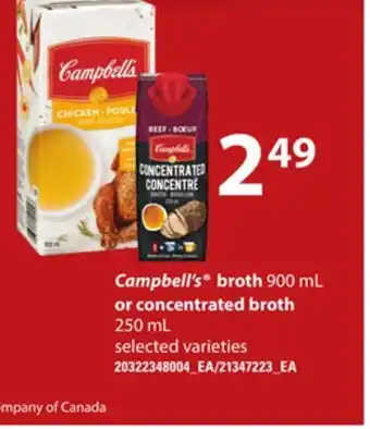 Loblaws Campbell's broth, 900 ml or concentrated broth, 250 ml offer