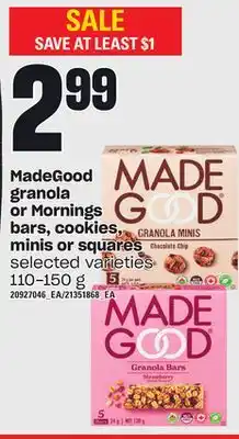 Loblaws Madegood granola or mornings bars, cookies, minis or squares, 110-150 g offer