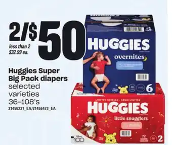 Loblaws Huggies super big pack diapers, 36-108's offer