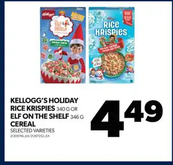 Real Canadian Superstore Kellogg's holiday rice krispies, 340 g or elf on the shelf, 346 g cereal offer