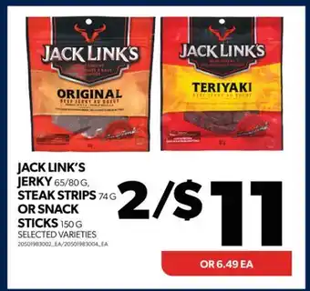 Real Canadian Superstore Jack link's jerky, 65/80 g, steak strips 74 g or snack sticks, 150 g offer