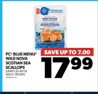 Real Canadian Superstore Pc blue menu wild nova scotian sea scallops, jumbo 20-40/lb 400 g offer