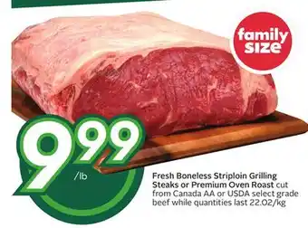 Sobeys Fresh boneless striploin grilling steaks or premium oven offer