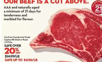 Longo's Cut from canada aaa grade capless rib steak or roast offer