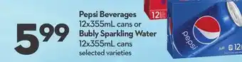 Longo's Pepsi beverages 12x355ml cans or bubly sparkling water 12x355ml cans offer