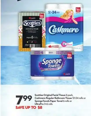 Longo's Scotties original facial tissue 6 pack, cashmere regular bathroom tissue 12 = 24 rolls or spongetowels paper towel 6 rolls or offer