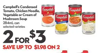 Longo's Campbell's condensed tomato, chicken noodle, vegetable or cream of mushroom soup offer