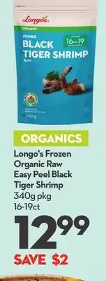 Longo's Longo's frozen organic raw easy peel black tiger shrimp offer