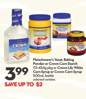 Longo's Fleischmann's yeast, baking powder or crown corn starch 113-454g pkg or crown lily white corn syrup or crown corn syrup 500ml offer