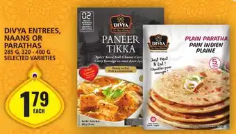 Food Basics Divya entrees, naans or parathas offer