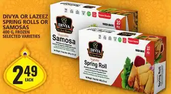 Food Basics Divya or lazeez spring rolls or samosas offer