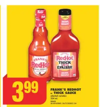 No Frills Frank's redhot or thick sauce, 354 ml offer