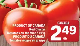 Foodland Red cluster tomatoes on the vine offer
