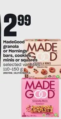 Independent Grocer Madegood granola or mornings bars, cookies, minis or squares, 110-150 g offer