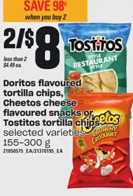 Independent Grocer Doritos flavoured tortilla chips,cheetos cheese flavoured snacks or tostitos tortilla chips, 155-300 g offer