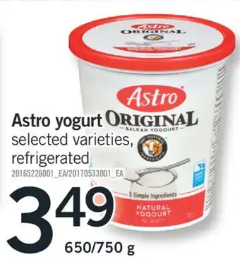 Fortinos Astro yogurt, 650/750 g offer