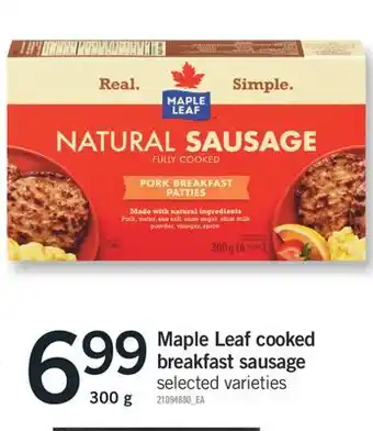 Fortinos Maple leaf cooked breakfast sausage, 300 g offer