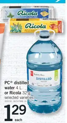 Fortinos Pc distilled water 4 l or ricola 32 g offer