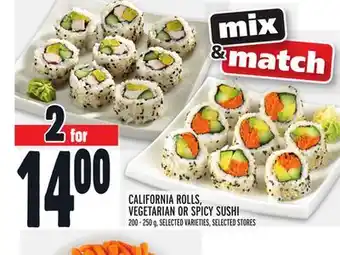Metro California rolls, vegetarian or spicy sushi offer