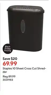 Staples Staples 10 sheet cross cut shredder offer
