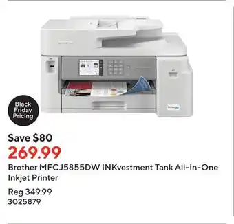 Staples Brother mfcj5855dw inkvestment tank all-in-one inkjet printer offer
