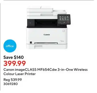 Staples Canon imageclass mf654cdw 3-in-one wireless colour laser printer offer