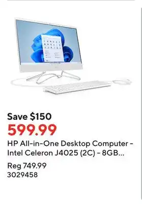 Staples Hp all-in-one desktop computer - intel celeron j4025 (2c) - 8gb sdram - 256gb ssd - windows 11 home offer