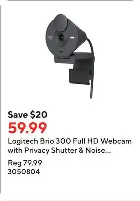 Staples Logitech brio 300 full hd webcam with privacy shutter & noise reduction mic - graphite offer