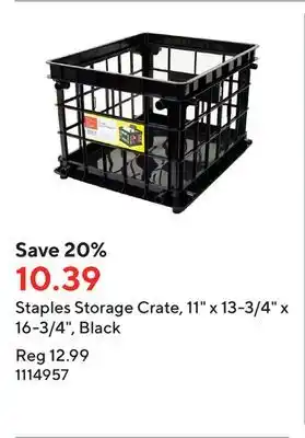 Staples Staples storage crate, 11 x 13-3/4 x 16-3/4, black offer