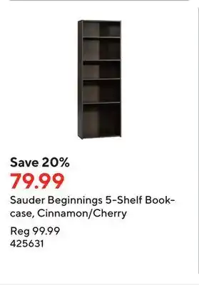 Staples Sauder beginnings 5-shelf bookcase, cinnamon/cherry offer