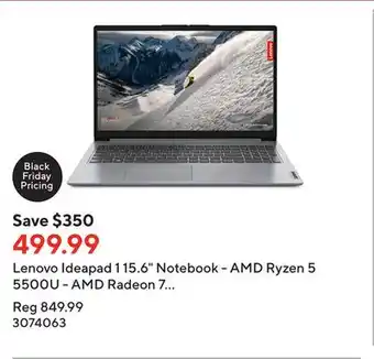 Staples Lenovo ideapad 1 15.6 notebook - amd ryzen 5 5500u - amd radeon 7 graphics - 8gb ram - 512gb ssd - windows 11 - cloud grey offer