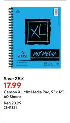 Staples Canson xl mix media pad, 9 x 12, 60 sheets offer