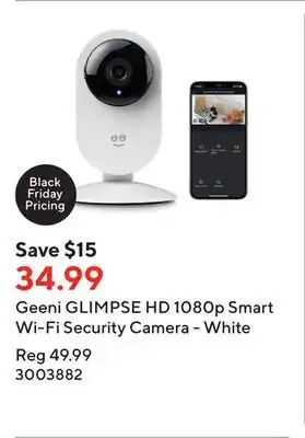 Staples Geeni glimpse hd 1080p smart wi-fi security camera - white offer